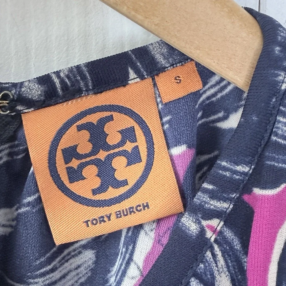 Tory Burch Flinnia Halter Silk Dress Size Small Blue Pink Wild Orchid Abstract